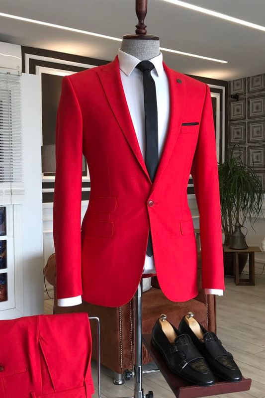 Beacher Red Pointed Lapel Slim Fit Tailored Prom Mens Suit
