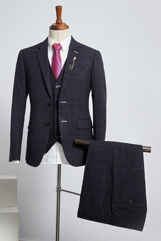Benedict Formal Black Check Slim Fit Tailored Mens Suit