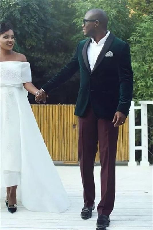 Brian Dark Green Velvet Shawl Lapel Mens Wedding Suit
