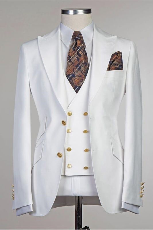 Salvador White Pointed Lapel Slim Fit Stylish Wedding Groom Suit