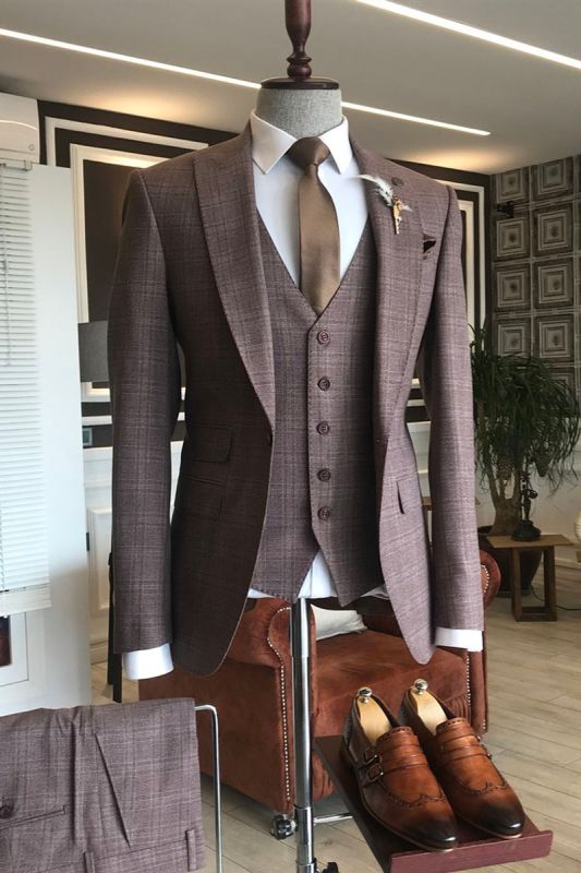 Hale Burgundy Check 3-Piece Slim Fit Custom Business Suit