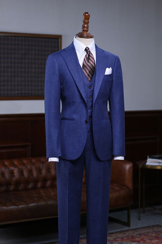 Ansel Mens Modern Blue 3 Piece Notched Lapel Business Suit