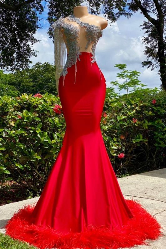 Sexy Prom Dresses Long Red | Ostrich Feather Skirt Gown Evening dresses