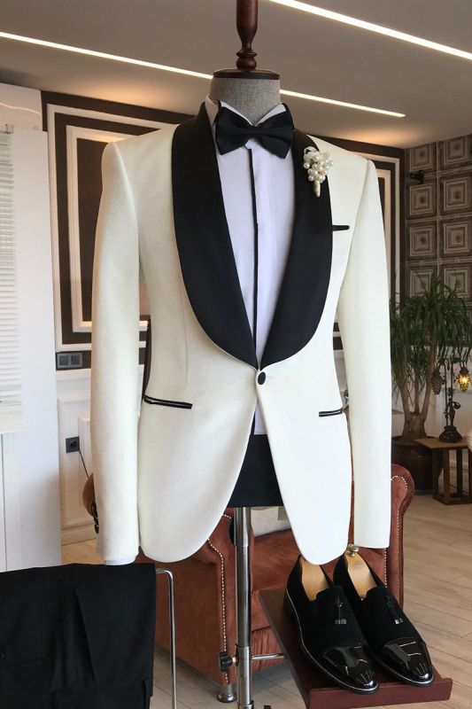 Michael Simple White Shawl Lapel Groom Wedding Suit