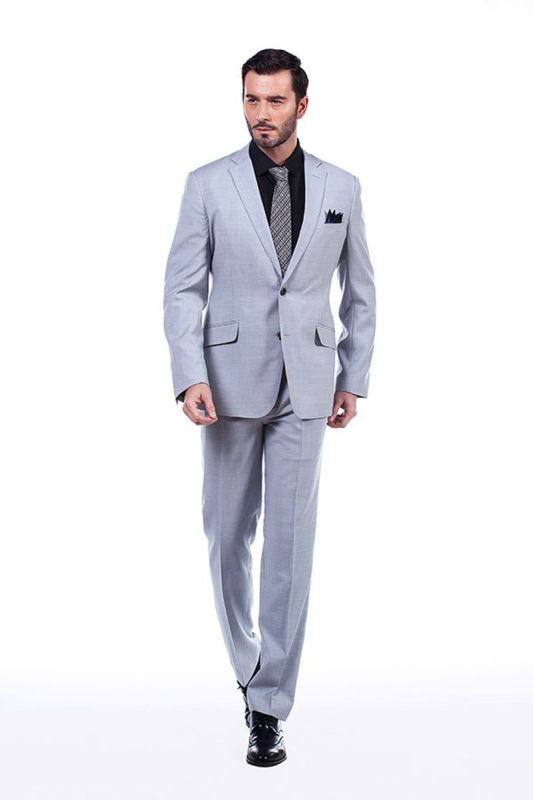 Affordable Notch Lapel Solid Light Grey Mens Suits For Sale Business