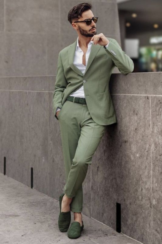 Lime Green Fashion Slim Fit Custom Mens Prom Suit