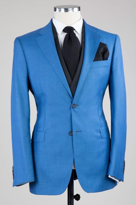 Fashion Blue Three Piece Formal Notch Lapel Chic Men's Suit