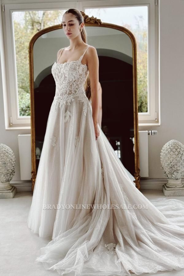 Modern Wedding Dresses A Line Tulle Wedding Dress with Lace