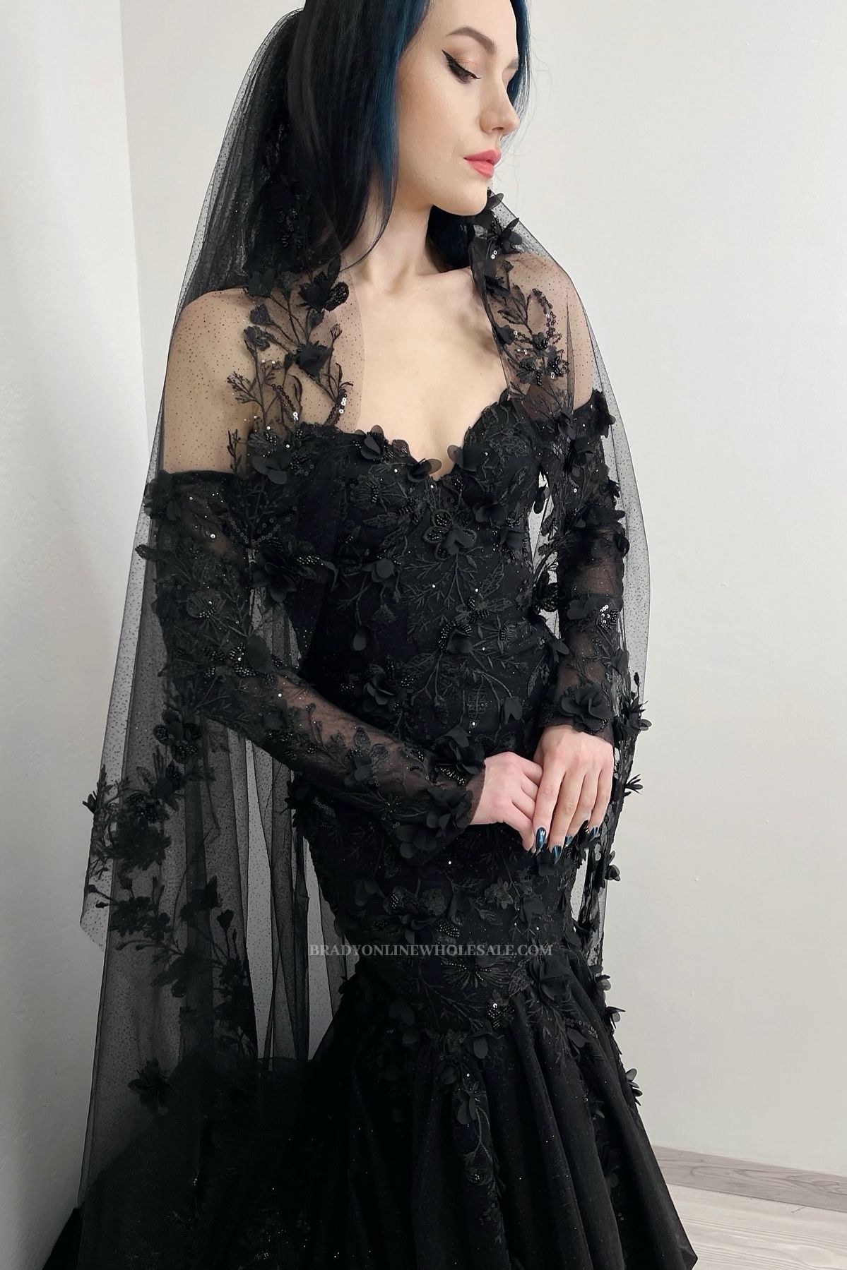 Black Sweetheart Tulle Appliques Lace Mermaid Wedding Dresses