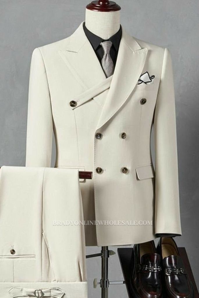 Phillips Off White Peaked Lapel Double Breasted Prom Suits