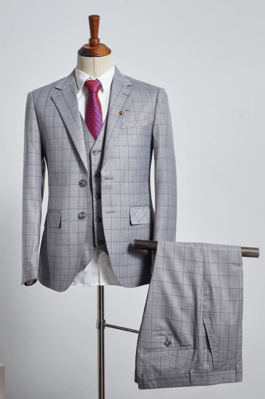 Buck Sleek Grey Plaid 3-Pack Slim Fit Suit