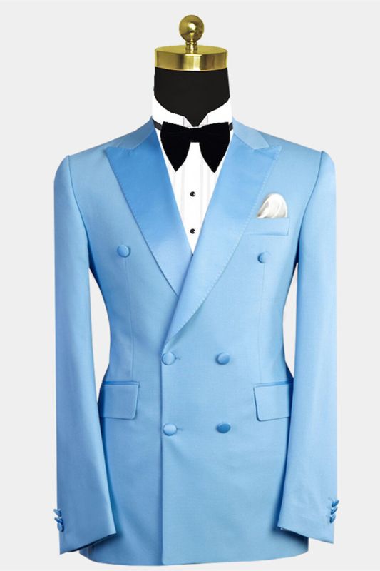 Phoenix Fashion Blue Point Lapel Double Breasted Mens Suit