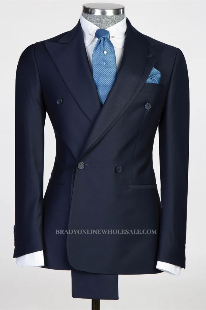 Sidney Navy Peaked Lapel Double Breasted Prom Suits