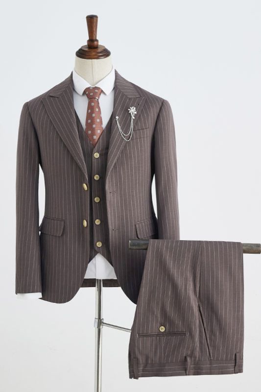 Bartley Pop Coffee Striped Point Lapel 2 Button Mens Business Suit