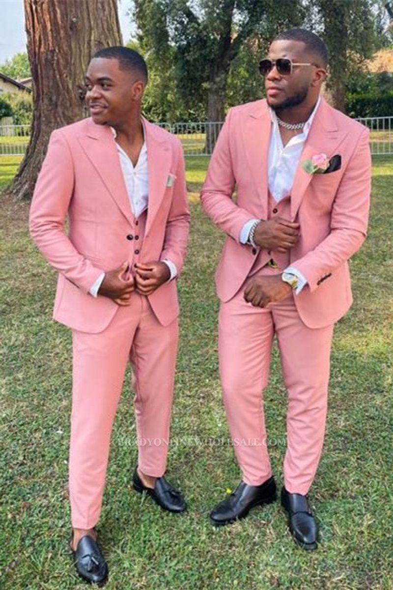 New Christopher pink three-piece pointed lapel wedding groomsmen suit