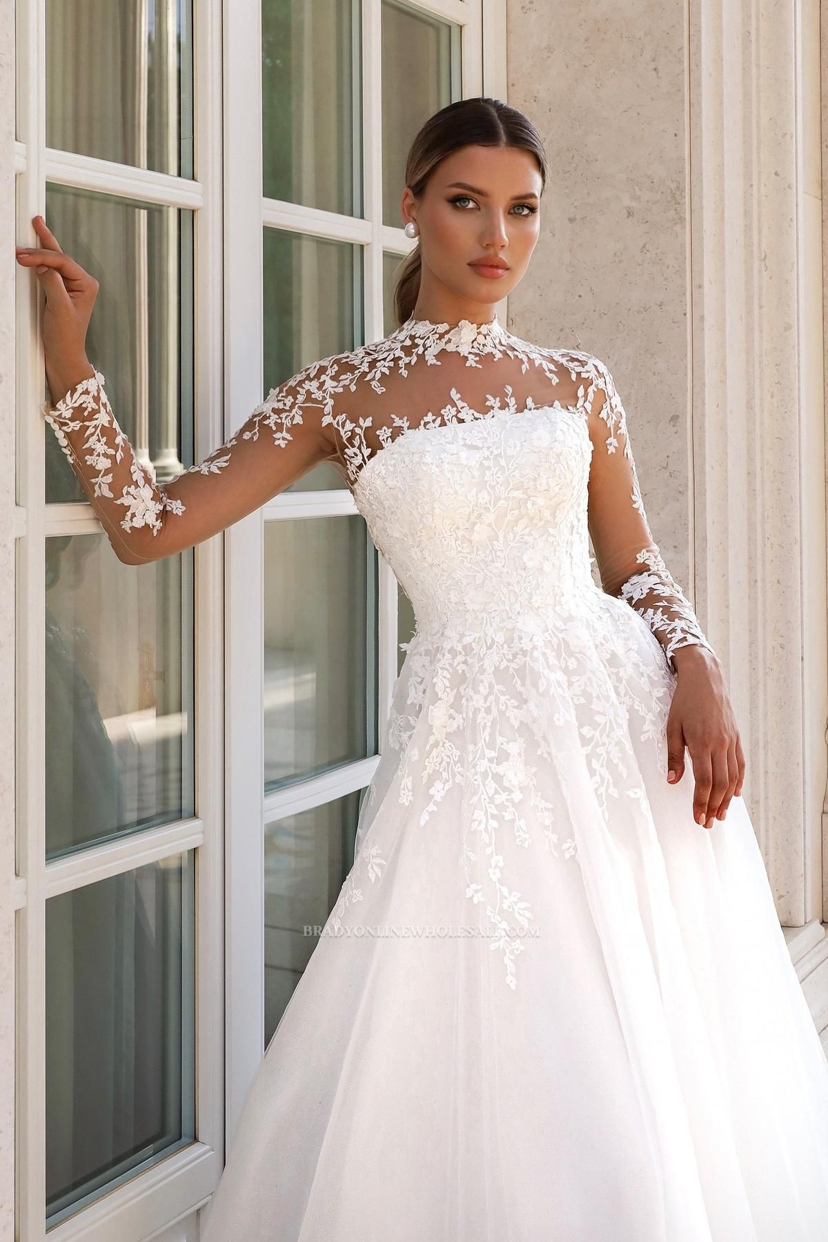 Beautiful Wedding Dresses with Sleeves Tulle Wedding Dresses A Line