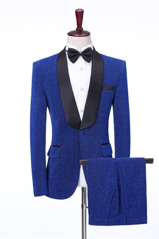 Kameron Royal Blue Shawl Lapel Shiny Slim Fit Wedding Mens Suit