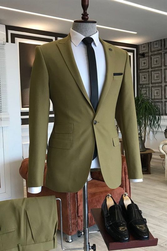Lime Green Pointed Lapel One Button Slim Fit Business Mens Suit