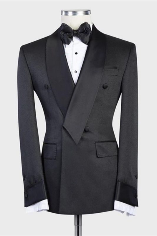 Isaias Fashion Black Double Breasted Cape Lapel Wedding Mens Suit