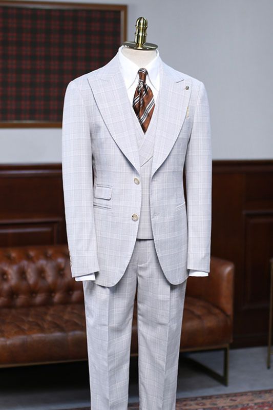 Adair Simple White Check Pointed Lapel Slim Fit Tailored Suit