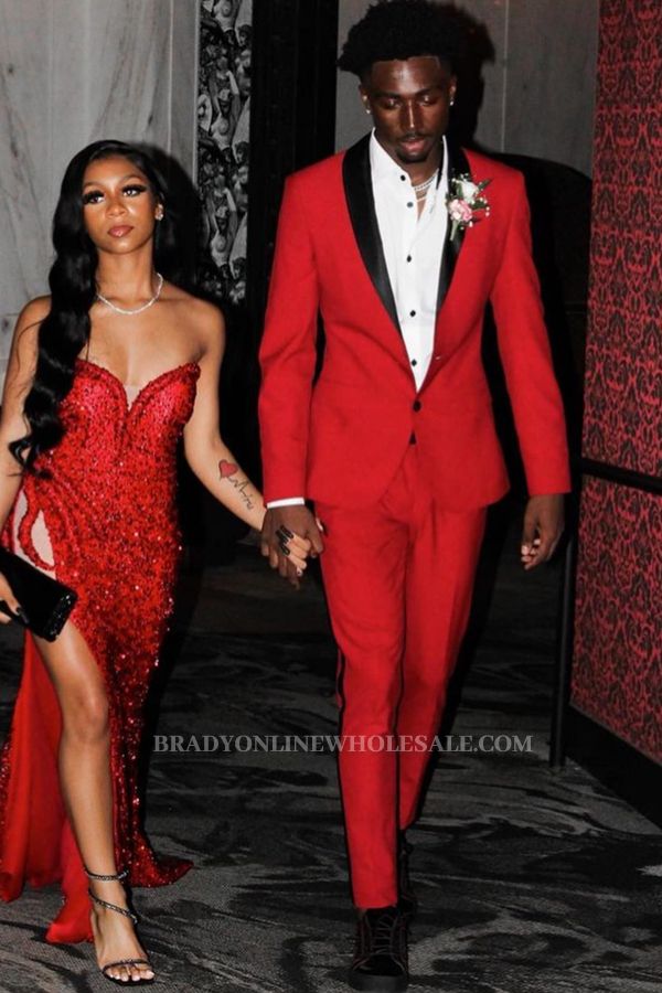 Vivian Red Tow Buttons Prom Suits With Black Shawl Lapel