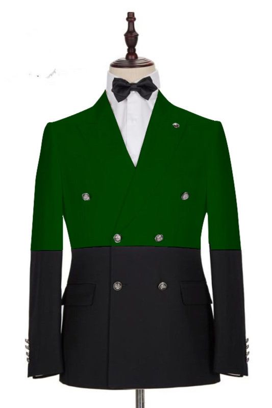 Marcos Dark Green and Black Custom Slim Fit Double Breasted Mens Suit