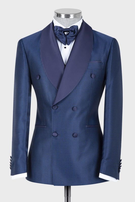 Navy Two-Piece Double Breasted Cape Lapel Wedding Suit