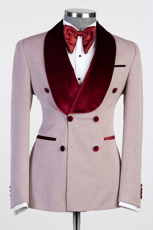 New Arrival Double Breasted Fashion Prom Suits With Burgundy Shawl Lapel