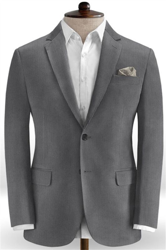 Grey Corduroy Mens Suit Two Piece |  Notched Laple Business Tuxedo