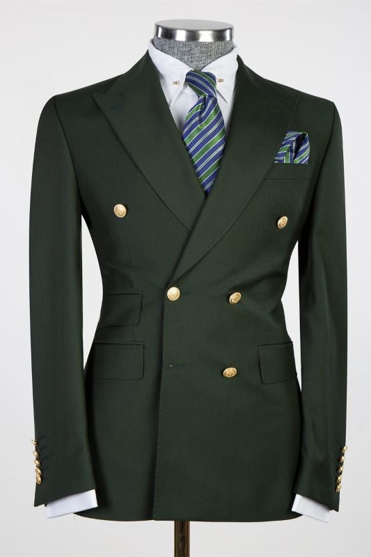 Dark Green Pointed Lapel Double Breasted Men's Suit