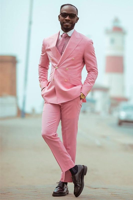 Ablett Pink Double Breasted Point Lapel Chic Mens Suitable for Prom