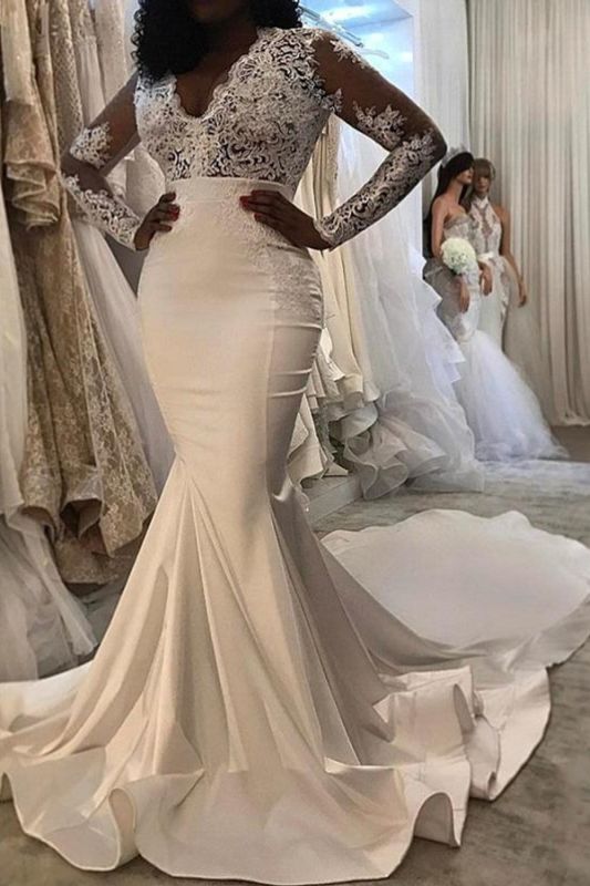Sexy Lace Trumpet/ Mermaid Wedding Dresses | White Chic Wedding Dress