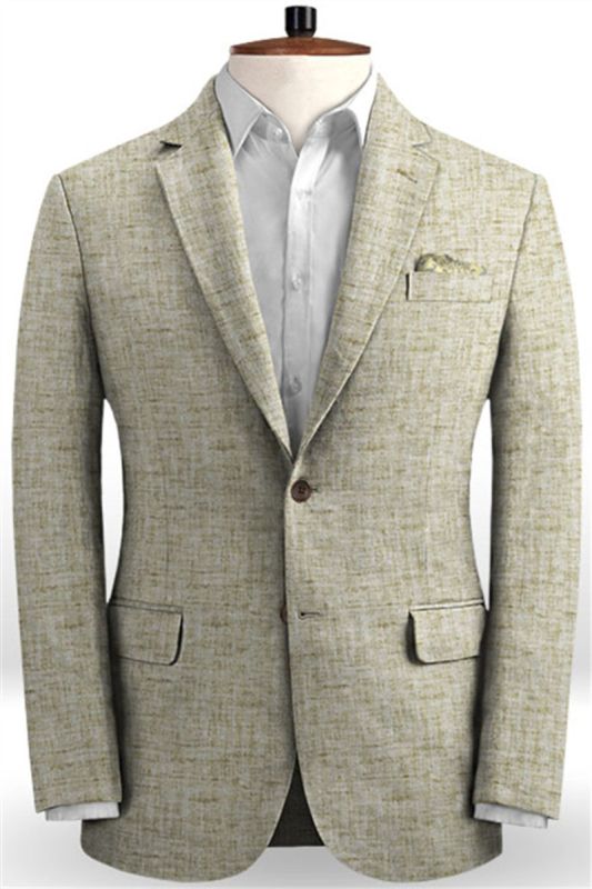 Summer Khaki Linen Mens Wedding Suit |  Casual Groom Groomsmen Blazer Tuxedo
