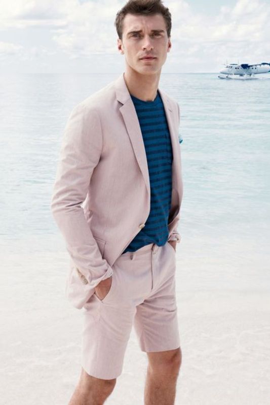 Sam summer pink fashion simple lapel collar men's suit
