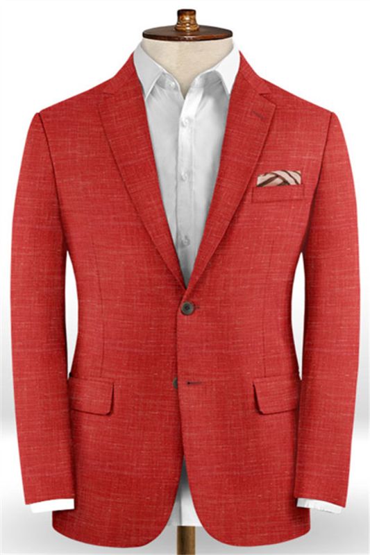Summer Red Linen Mens Suit | 2 Piece Mens Prom Dress Tuxedo