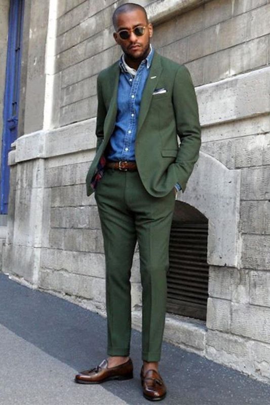 Talon Dark Green Pointed Lapel Slim Fit Mens Suit