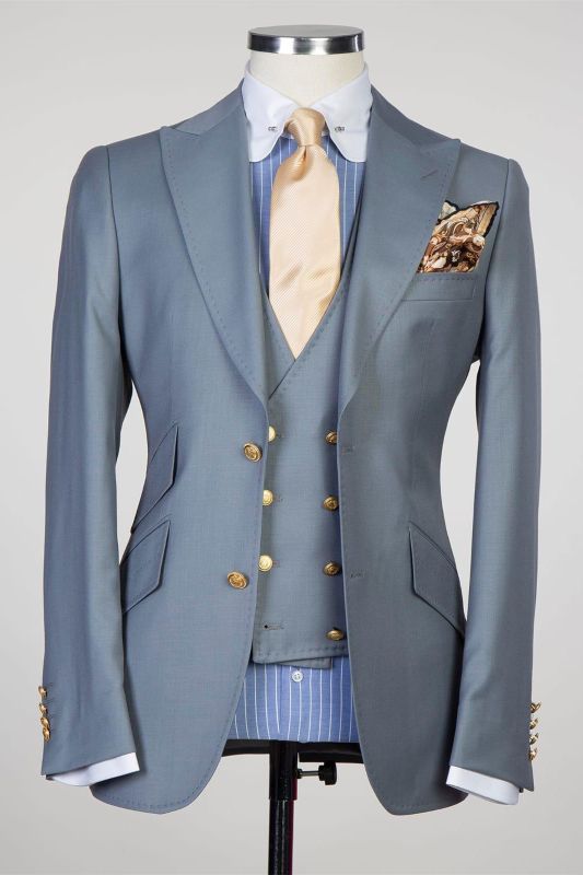 Grey 3-pieces Peaked Lapel Men Suits For Business
