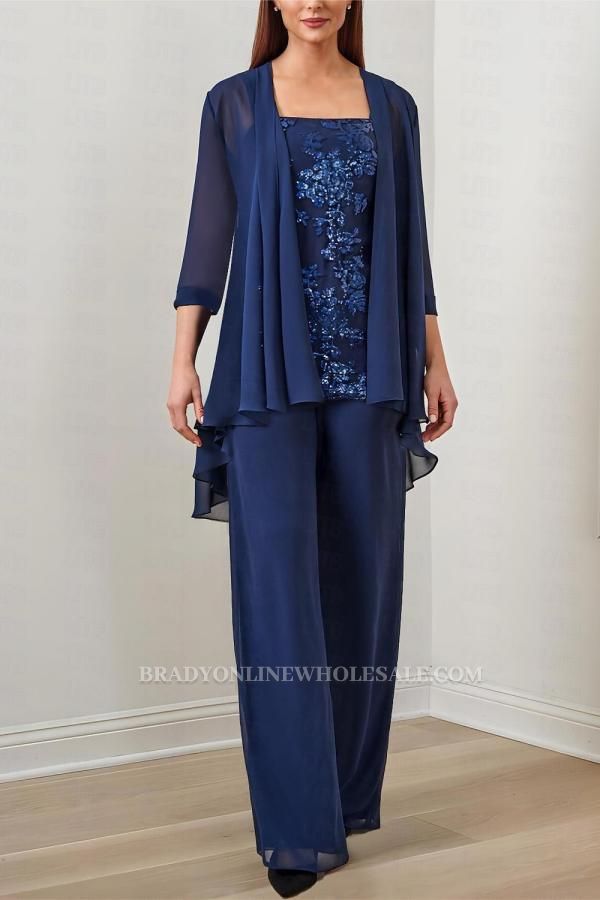Chiffon Mother of the Bride Pantsuit Formal Pantsuits Long with Jacket