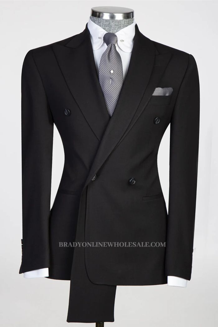 Sebastian Black Peaked Lapel Double Breasted Bespoke Prom Suits