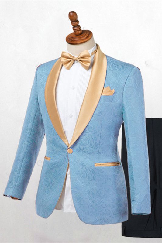 Kyle Blue One Button Shawl Lapel Best Fit Wedding Suit For Men