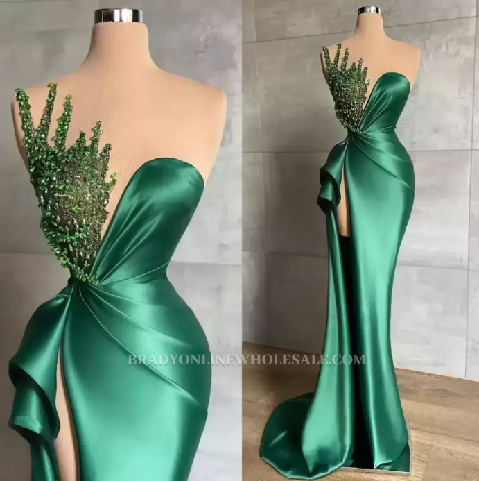 Sweetheart green mermaid shiny long prom dress