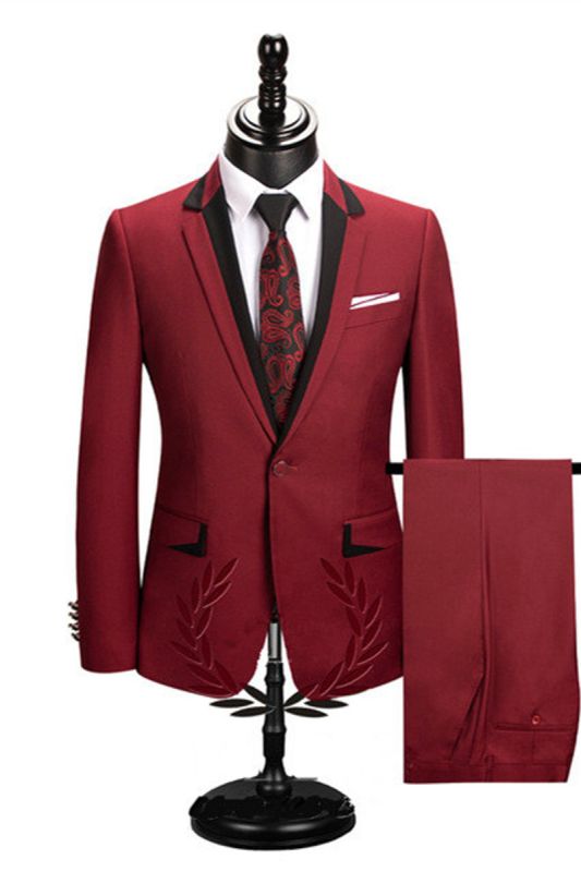 Jace Fashion Red Slim Fit Notched Lapel One Button Mens Suit Online