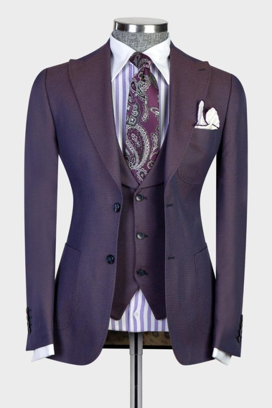 Eamonn Modern Dark Purple Three Piece Point Lapel Men's Business Suit