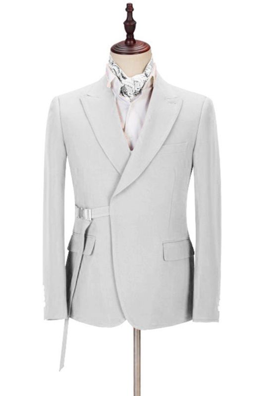 Joey Handsome Point Lapel Silver Mens Suit with Adjustable Buckle