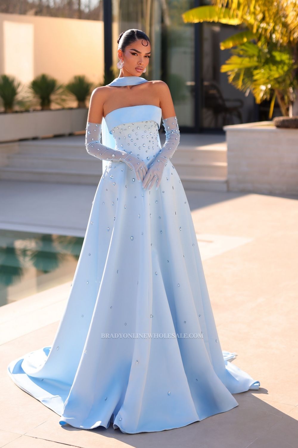 Strapless Crystal Detailing A-Line Prom Dresses Floor-length
