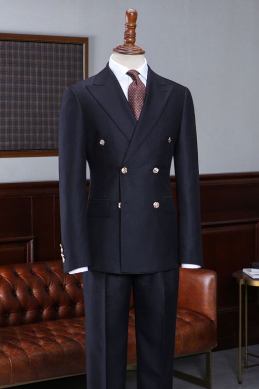 Aaron Navy Pointed Lapel Double-Breasted Suit