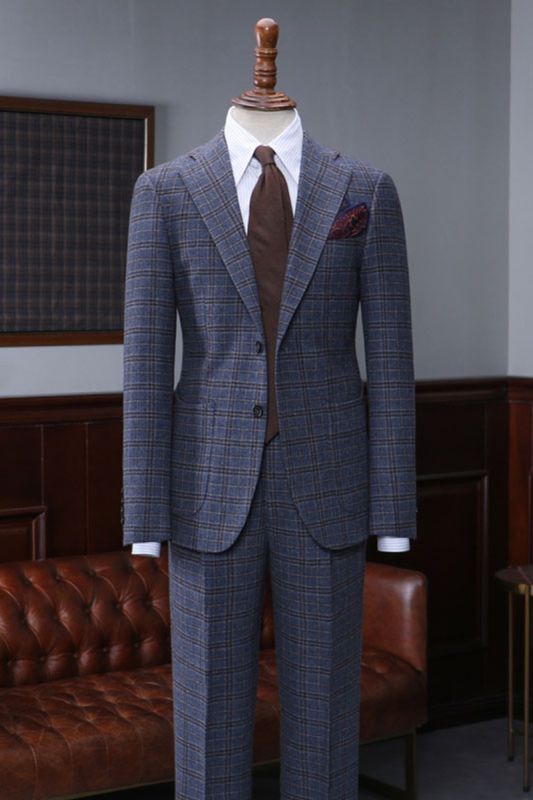 Antoine formal navy plaid slim-fit tailored suit with notched lapels
