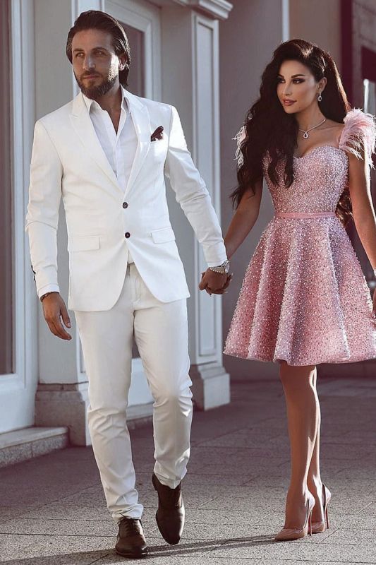 White Groom Tuxedo | Mens Glamour Wedding Suits 2 Piece