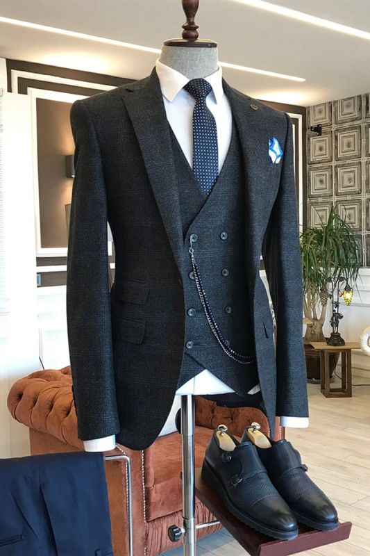 Horace Formal Black Check 3 Piece Regular Custom Mens Business Suit