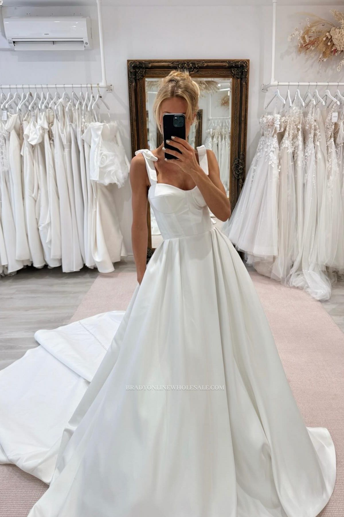 Classy Sweetheart Satin Lace up A-Line Wedding Dresses with Train